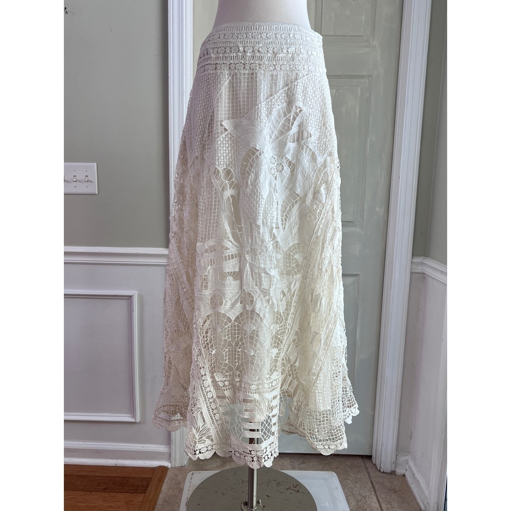 Farm Rio Maxi Skirt S Womens Guipure Lace Butterfly Off White Boho Romantic - Picture 11 of 15